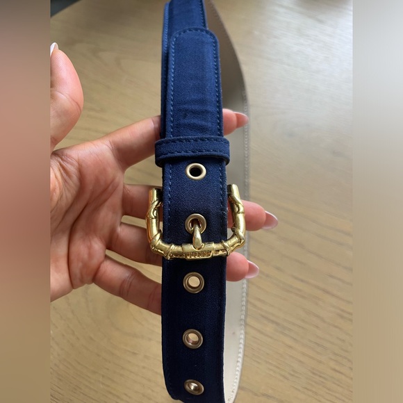 AUTHENTIC EMILIO PUCCI Gold Buckle Waist Belt Leather Trim Blue Size XS-S - Picture 5 of 10